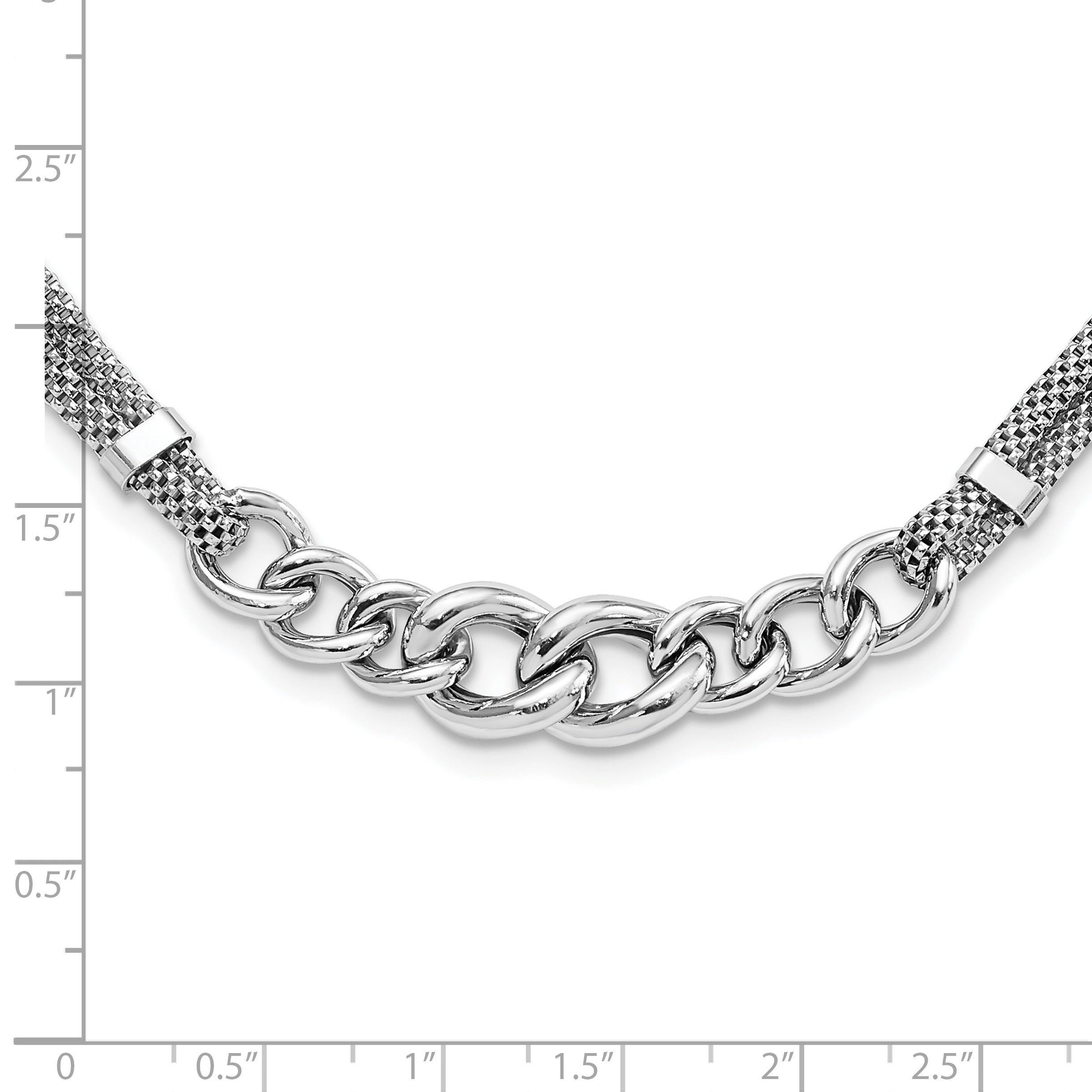17 Inch Sterling Silver Rhodium-Plated Fancy Chain W/2In Ext. 2-Strand Necklace