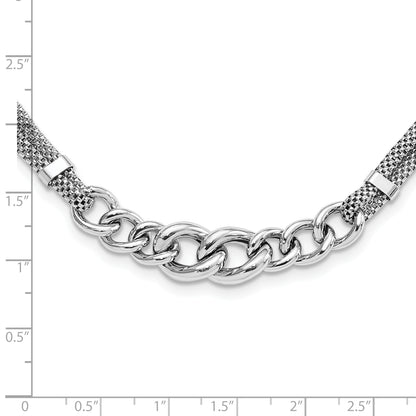 17 Inch Sterling Silver Rhodium-Plated Fancy Chain W/2In Ext. 2-Strand Necklace