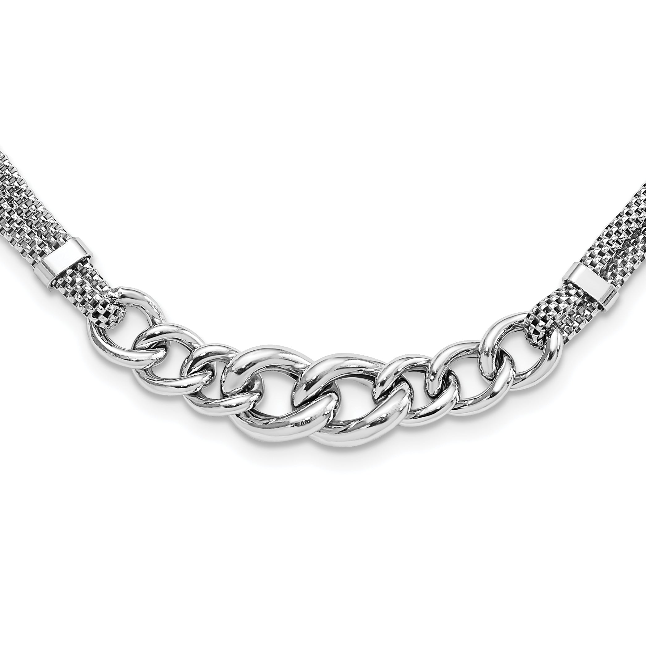 17 Inch Sterling Silver Rhodium-Plated Fancy Chain W/2In Ext. 2-Strand Necklace