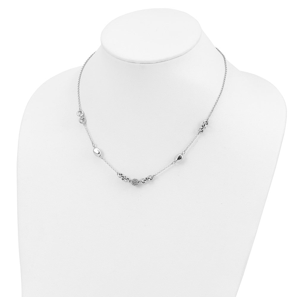 Sterling Silver Rhodium-Plated Beaded Fancy Necklace