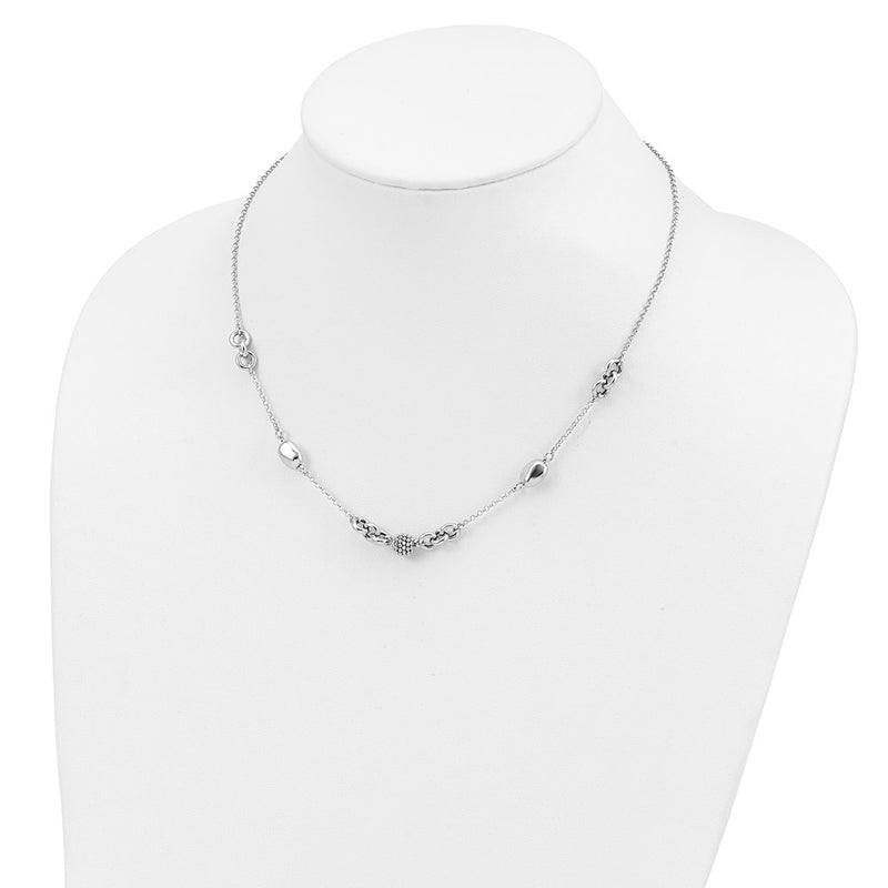 Sterling Silver Rhodium-Plated Beaded Fancy Necklace