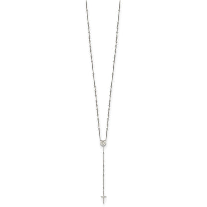 Sterling Silver Rhodium-Plated Beaded Angel Rosary Necklace
