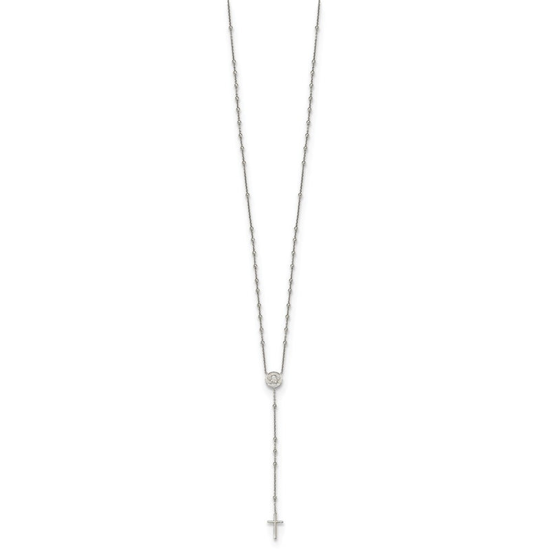 Sterling Silver Rhodium-Plated Beaded Angel Rosary Necklace