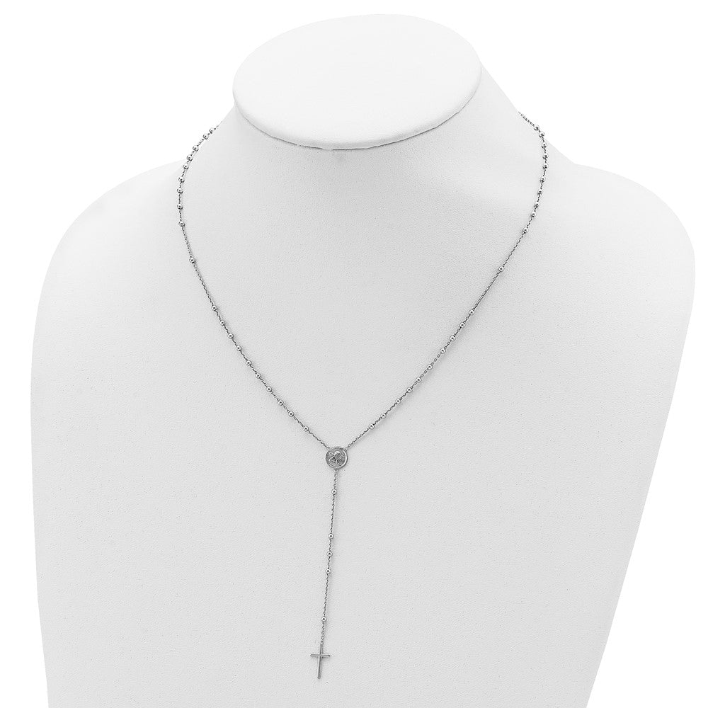 Sterling Silver Rhodium-Plated Beaded Angel Rosary Necklace