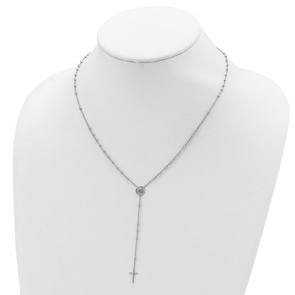 Sterling Silver Rhodium-Plated Beaded Angel Rosary Necklace