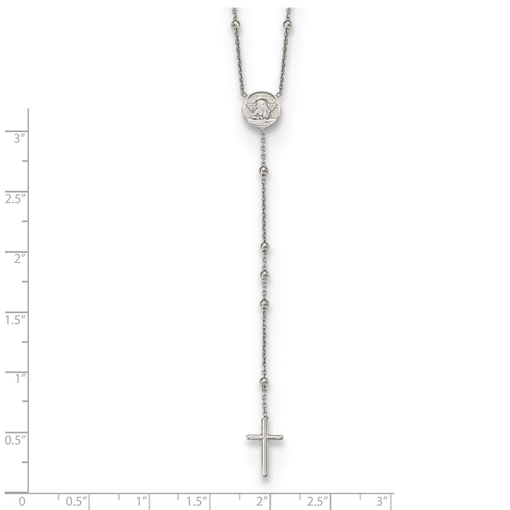 Sterling Silver Rhodium-Plated Beaded Angel Rosary Necklace