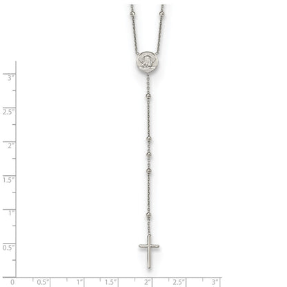 Sterling Silver Rhodium-Plated Beaded Angel Rosary Necklace