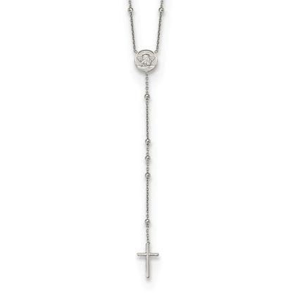 Sterling Silver Rhodium-Plated Beaded Angel Rosary Necklace