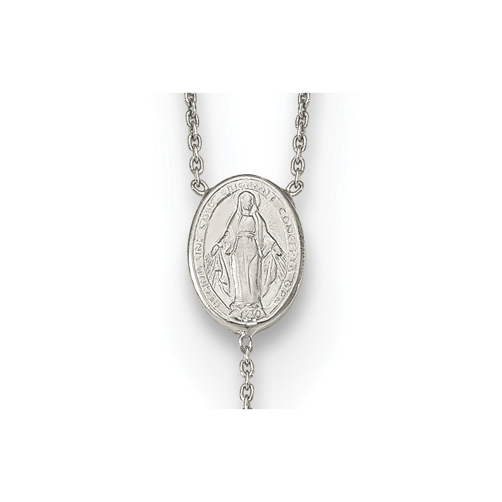 Sterling Silver Rh-Plated Beaded Rosary With Rose-Tone Roses Necklace