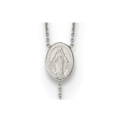 Sterling Silver Rh-Plated Beaded Rosary With Rose-Tone Roses Necklace