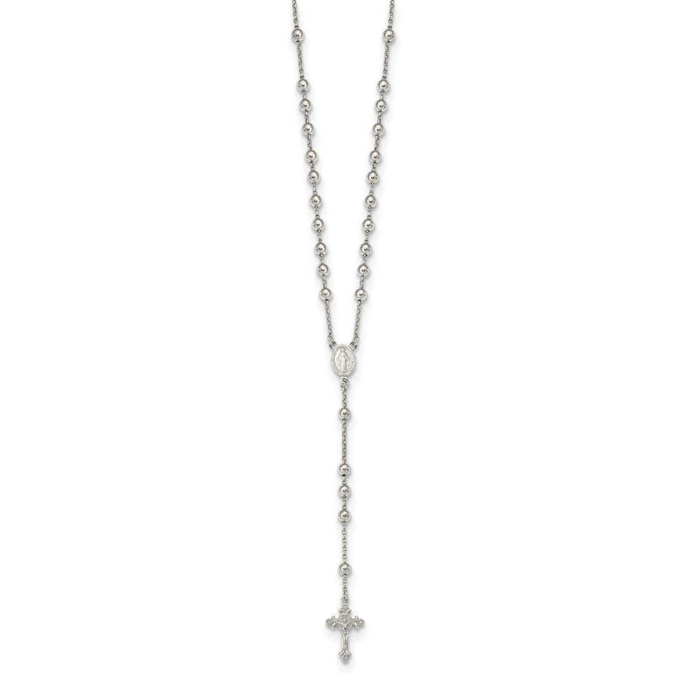 Sterling Silver Rhodium-Plated Beaded Rosary Necklace