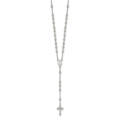 Sterling Silver Rhodium-Plated Beaded Rosary Necklace