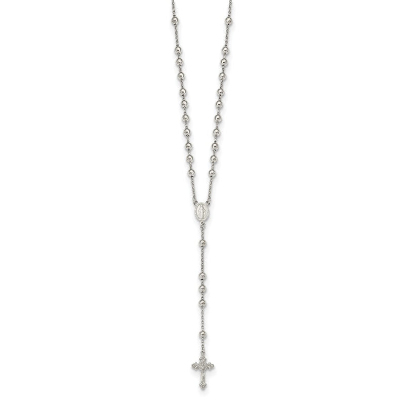 Sterling Silver Rhodium-Plated Beaded Rosary Necklace
