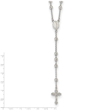 Sterling Silver Rhodium-Plated Beaded Rosary Necklace