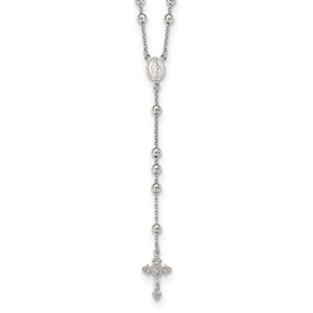 Sterling Silver Rhodium-Plated Beaded Rosary Necklace