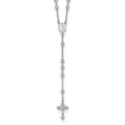 Sterling Silver Rhodium-Plated Beaded Rosary Necklace