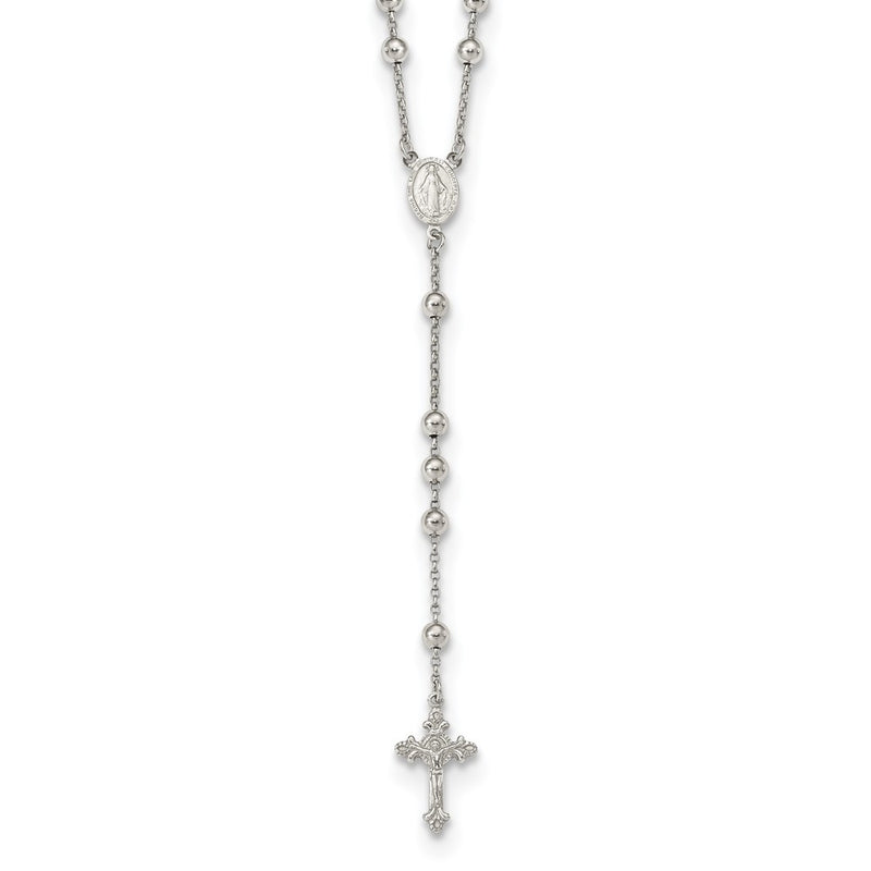 Sterling Silver Rhodium-Plated Beaded Rosary Necklace