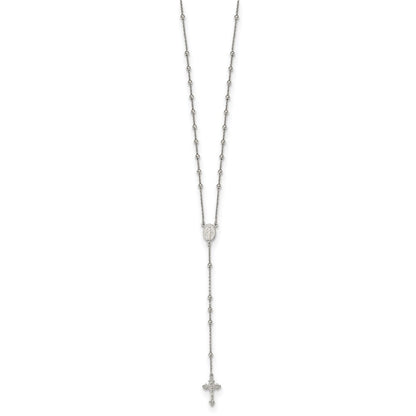 Sterling Silver Rhodium-Plated Beaded Rosary 27 Inch Necklace