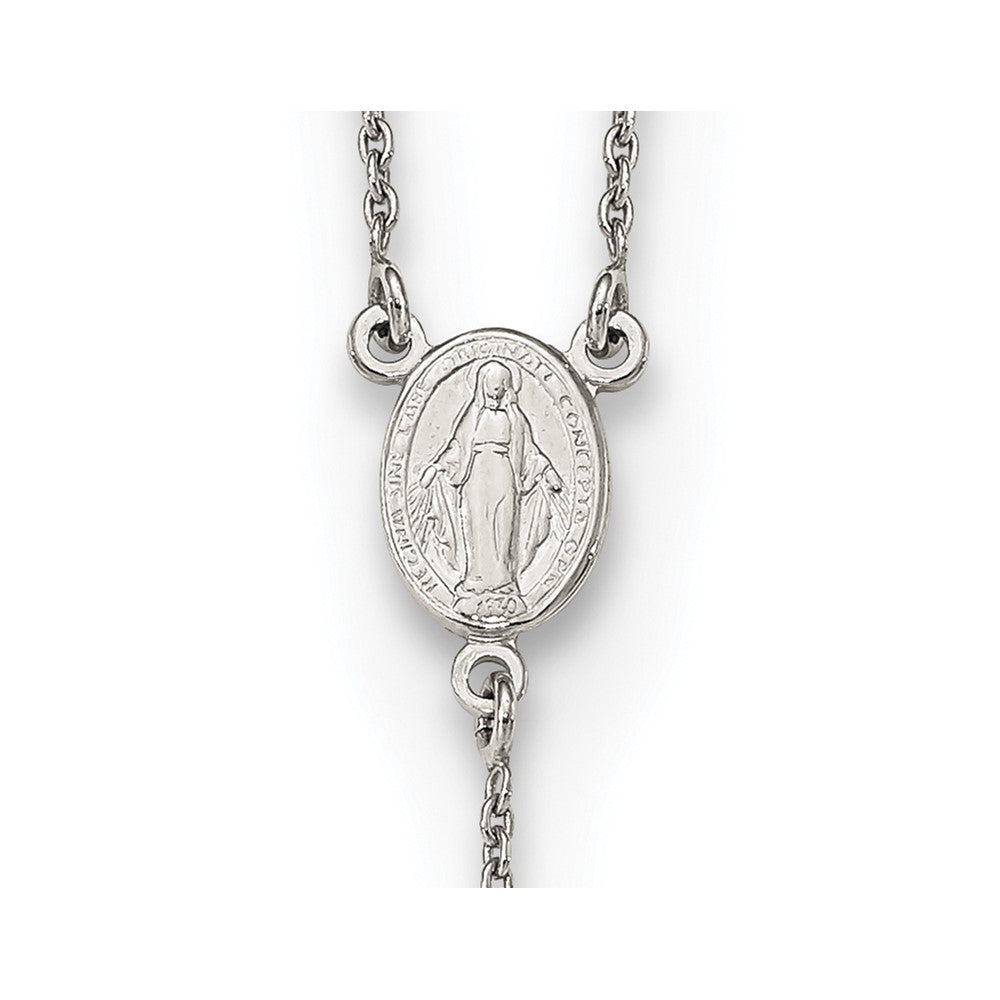 Sterling Silver Rhodium-Plated Beaded Rosary 27 Inch Necklace