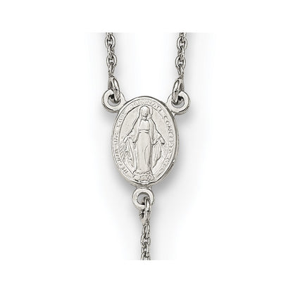 Sterling Silver Rhodium-Plated Beaded Rosary 27 Inch Necklace