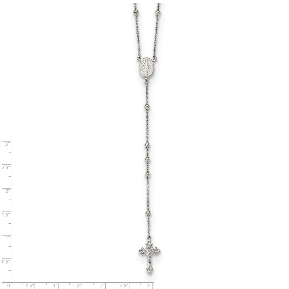 Sterling Silver Rhodium-Plated Beaded Rosary 27 Inch Necklace