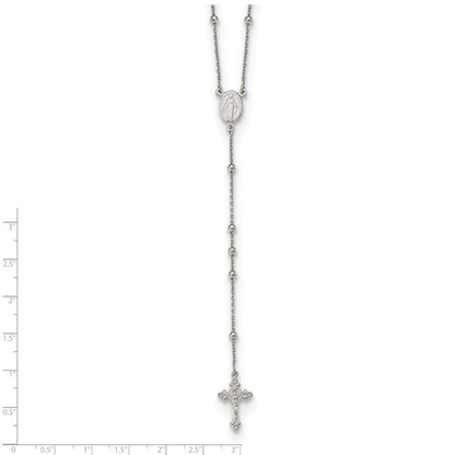 Sterling Silver Rhodium-Plated Beaded Rosary 27 Inch Necklace