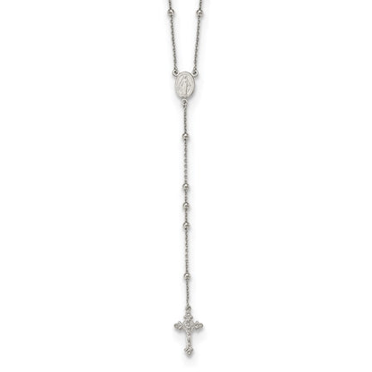 Sterling Silver Rhodium-Plated Beaded Rosary 27 Inch Necklace