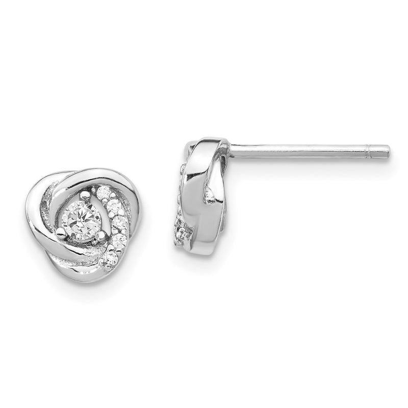 Sterling Silver Rhodium-Plated Cz Love Knot Earrings W/2In Ext Necklace Set