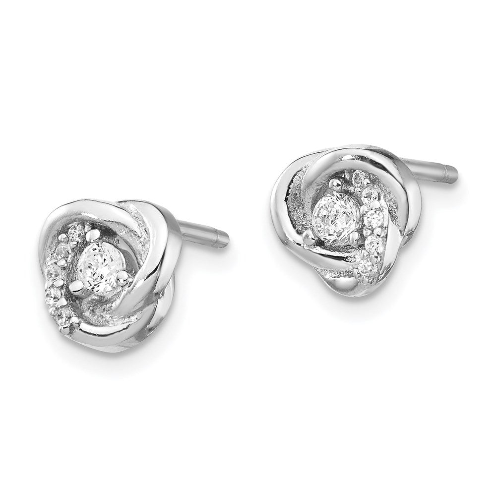 Sterling Silver Rhodium-Plated Cz Love Knot Earrings W/2In Ext Necklace Set