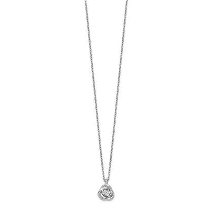 Sterling Silver Rhodium-Plated Cz Love Knot Earrings W/2In Ext Necklace Set