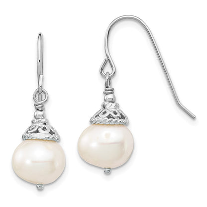 Sterling Silver Rhodium-Plated 9-10mm Fwc Pearl Necklace/Earrings Set