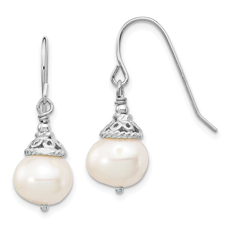 Sterling Silver Rhodium-Plated 9-10mm Fwc Pearl Necklace/Earrings Set