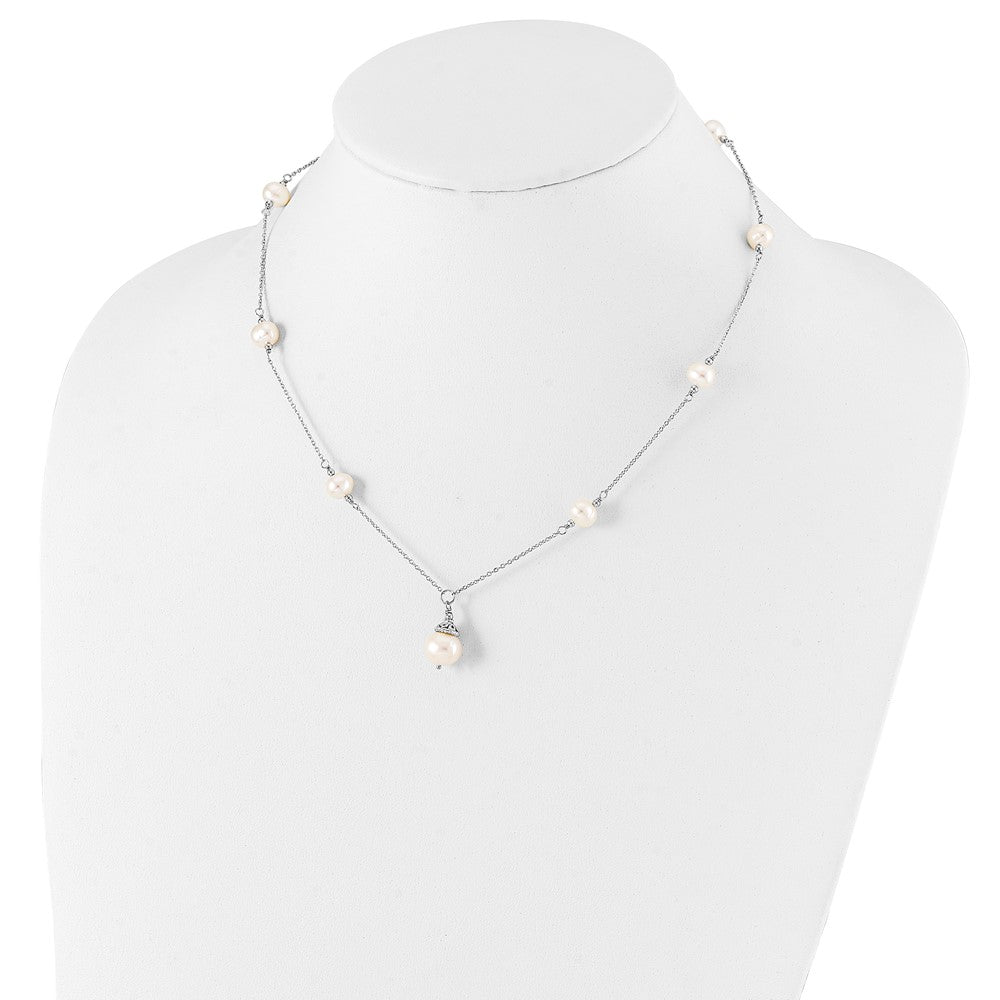 Sterling Silver Rhodium-Plated 9-10mm Fwc Pearl Necklace/Earrings Set