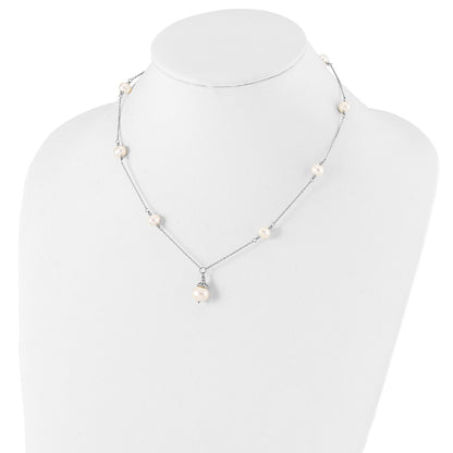 Sterling Silver Rhodium-Plated 9-10mm Fwc Pearl Necklace/Earrings Set