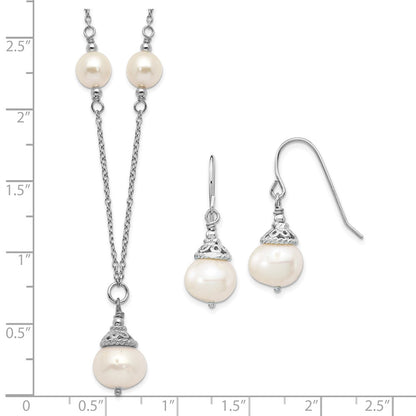 Sterling Silver Rhodium-Plated 9-10mm Fwc Pearl Necklace/Earrings Set