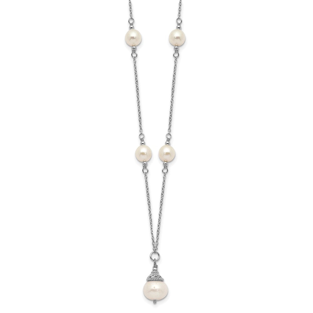 Sterling Silver Rhodium-Plated 9-10mm Fwc Pearl Necklace/Earrings Set