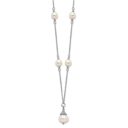 Sterling Silver Rhodium-Plated 9-10mm Fwc Pearl Necklace/Earrings Set
