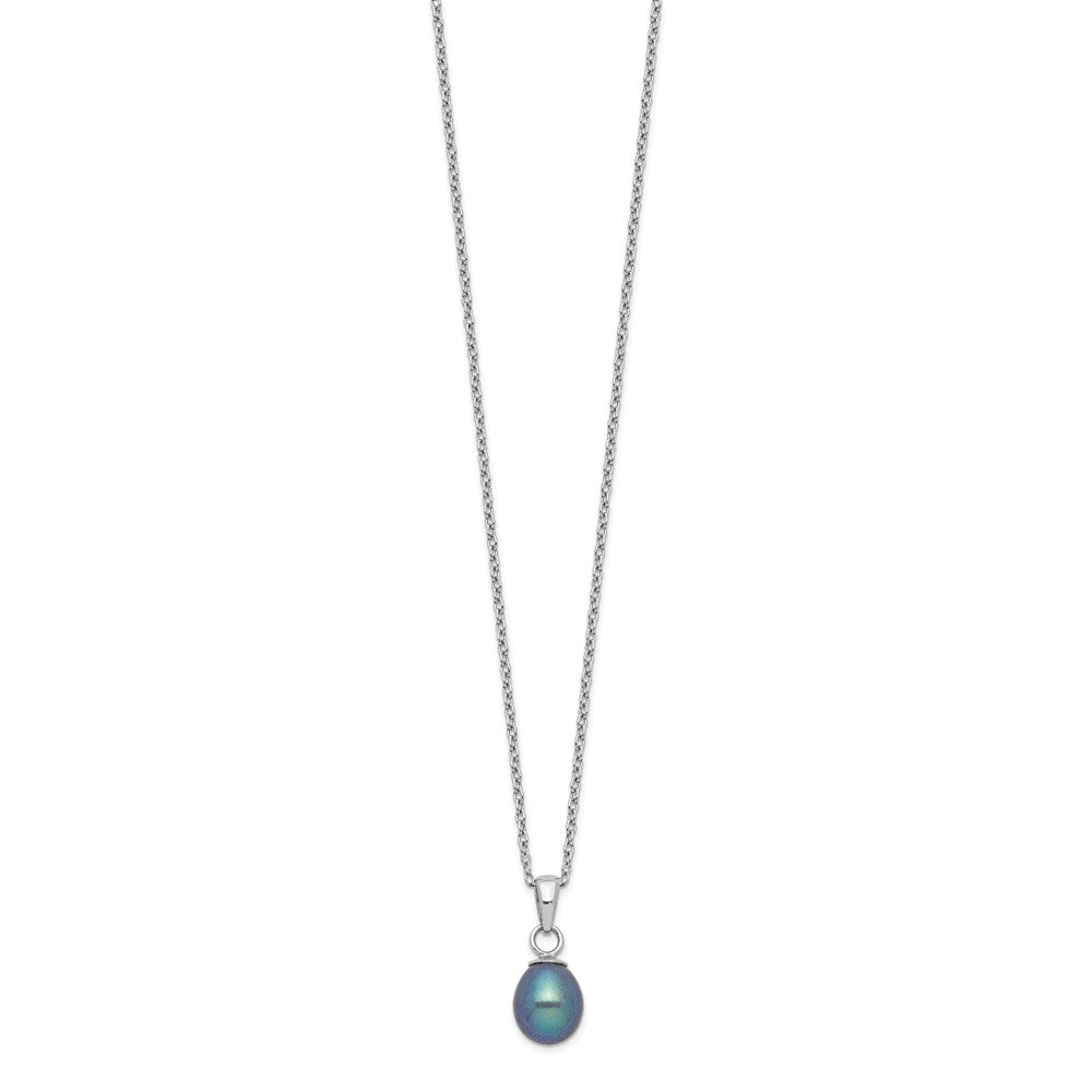 Sterling Silver Rhodium-Plate Fwc Black Pearl Necklace/Earrings Set