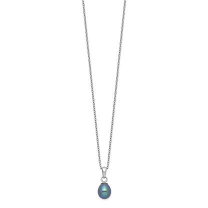 Sterling Silver Rhodium-Plate Fwc Black Pearl Necklace/Earrings Set