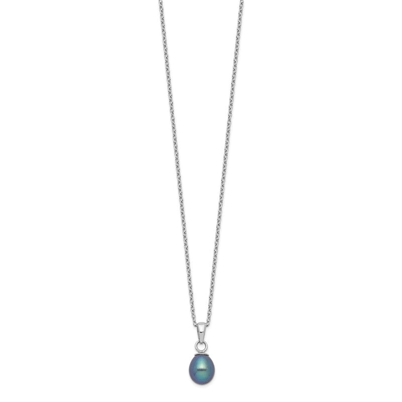 Sterling Silver Rhodium-Plate Fwc Black Pearl Necklace/Earrings Set