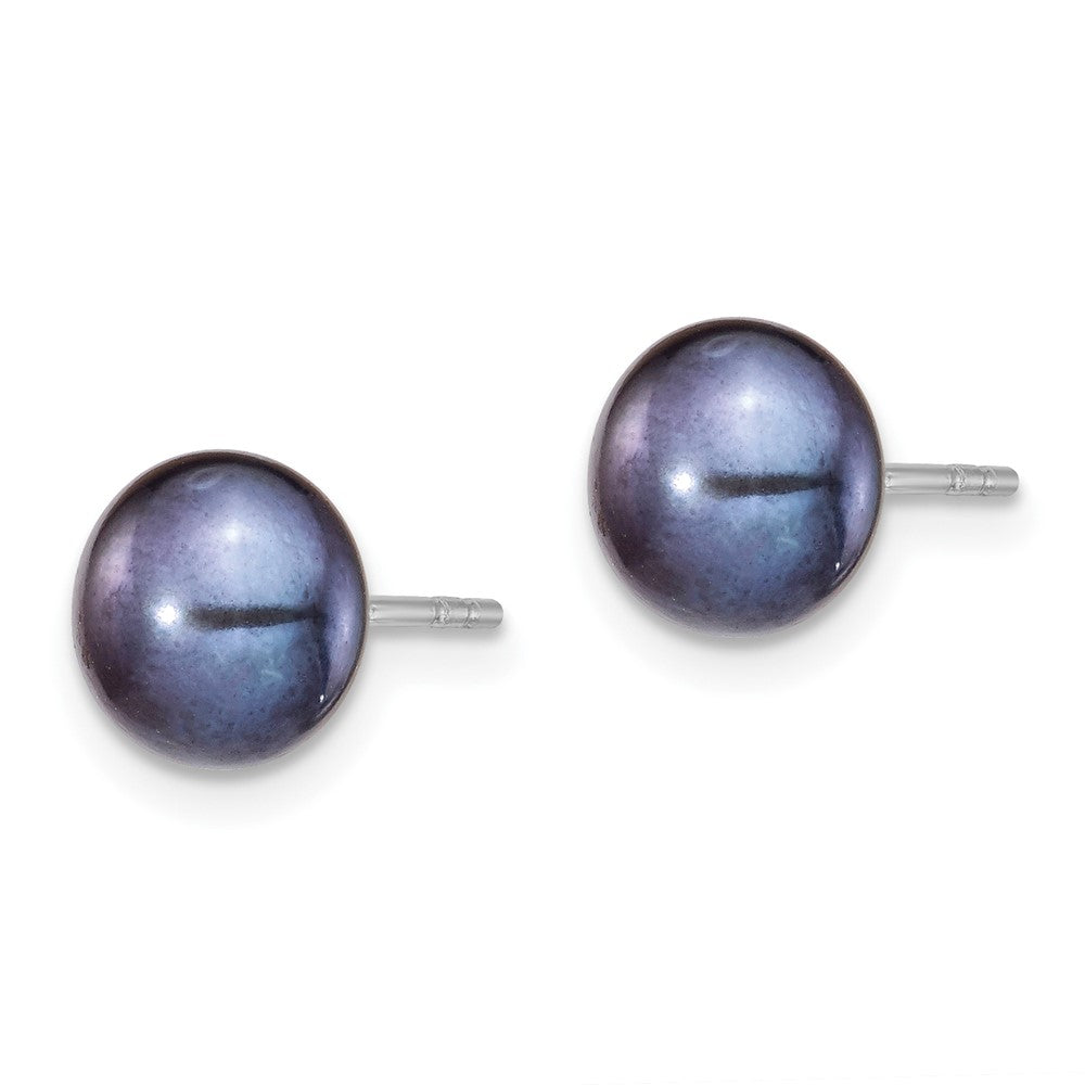 Sterling Silver Rhodium-Plate Fwc Black Pearl Necklace/Earrings Set