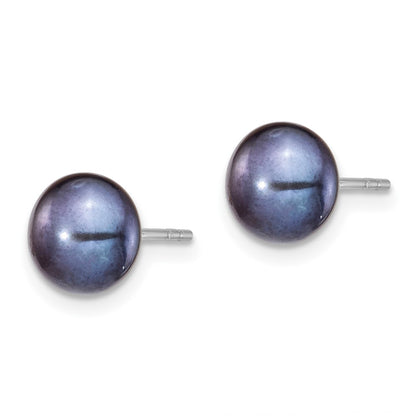 Sterling Silver Rhodium-Plate Fwc Black Pearl Necklace/Earrings Set