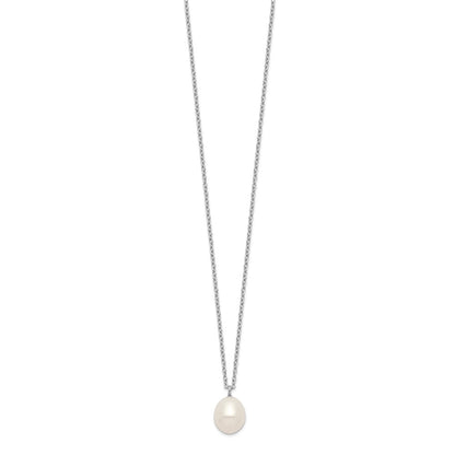 Sterling Silver Rhodium-Plated 8-9mm Rice Fwc Pearl Necklace/Earrings Set