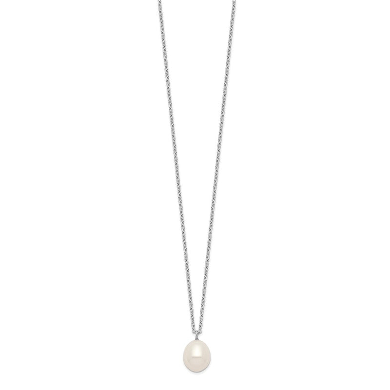 Sterling Silver Rhodium-Plated 8-9mm Rice Fwc Pearl Necklace/Earrings Set