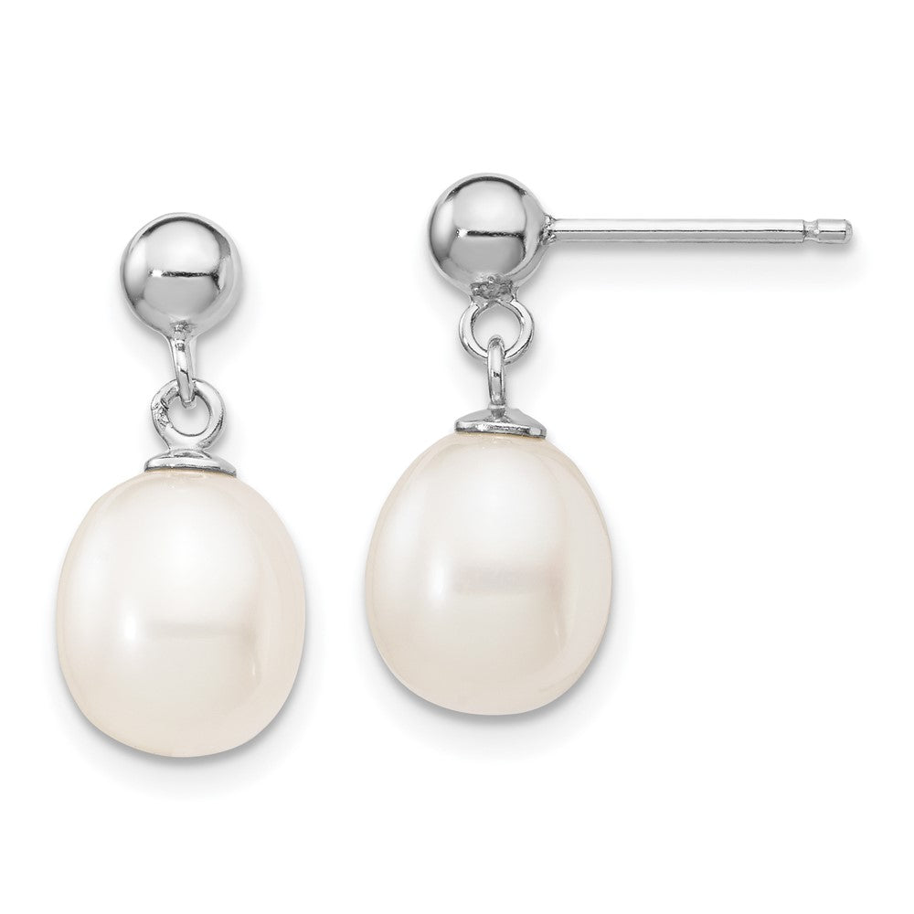 Sterling Silver Rhodium-Plated 8-9mm Rice Fwc Pearl Necklace/Earrings Set