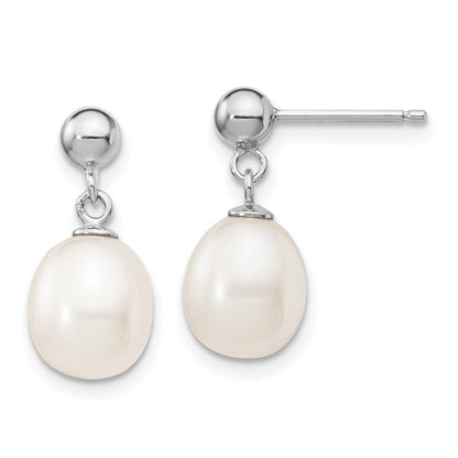 Sterling Silver Rhodium-Plated 8-9mm Rice Fwc Pearl Necklace/Earrings Set