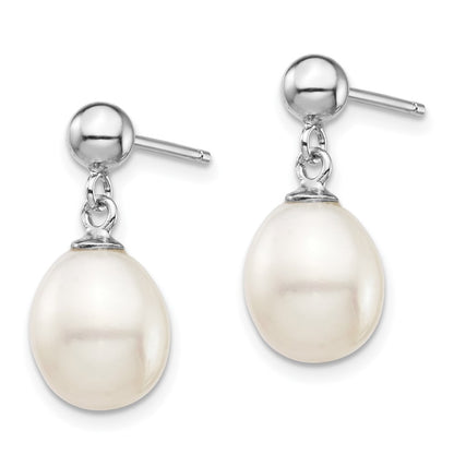 Sterling Silver Rhodium-Plated 8-9mm Rice Fwc Pearl Necklace/Earrings Set
