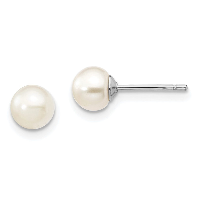 12 Inch Sterling Silver Madi K Rhodium-Plated 5-6mm Semi-Round Freshwater Cultured Pearl 12In Necklace, 4In Bracelet & Stud Earrring Set
