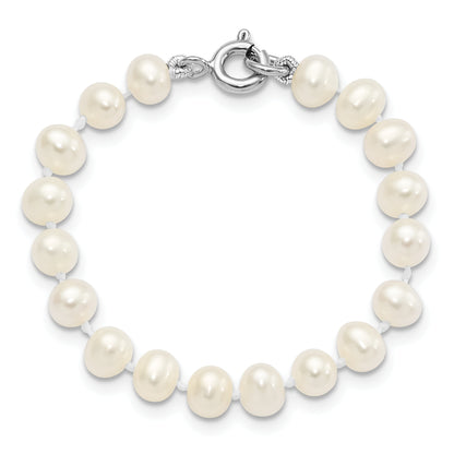 12 Inch Sterling Silver Madi K Rhodium-Plated 5-6mm Semi-Round Freshwater Cultured Pearl 12In Necklace, 4In Bracelet & Stud Earrring Set