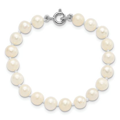 14 Inch Sterling Silver Madi K Rhodium-Plated 5-6mm Semi-Round Freshwater Cultured Pearl 12In Necklace, 4In Bracelet & Button Earrring Set